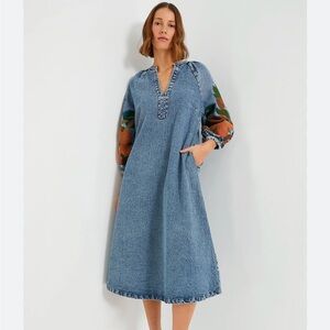 NWT Lug Von Siga Women’s Denim Cathleen Embroidered Midi Dress 36 S Tuckernuck